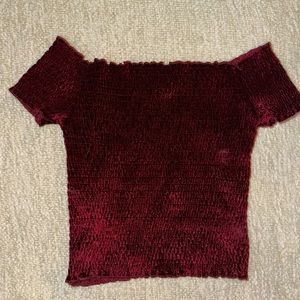 Red velvet off the shoulder shirt
